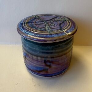 Handcrafted Hand Thrown Purple, Blue and Teal Ceramic French Butter Dish.